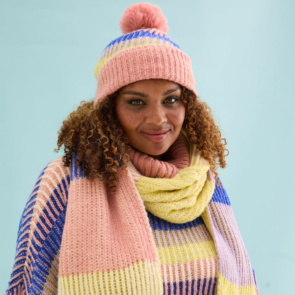 Phoebe Stripe Beanie Hat - Pink - Cara & The Sky