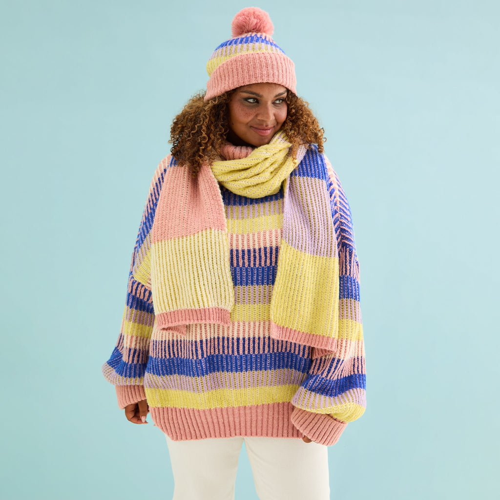 Phoebe Stripe Beanie Hat - Pink - Cara & The Sky