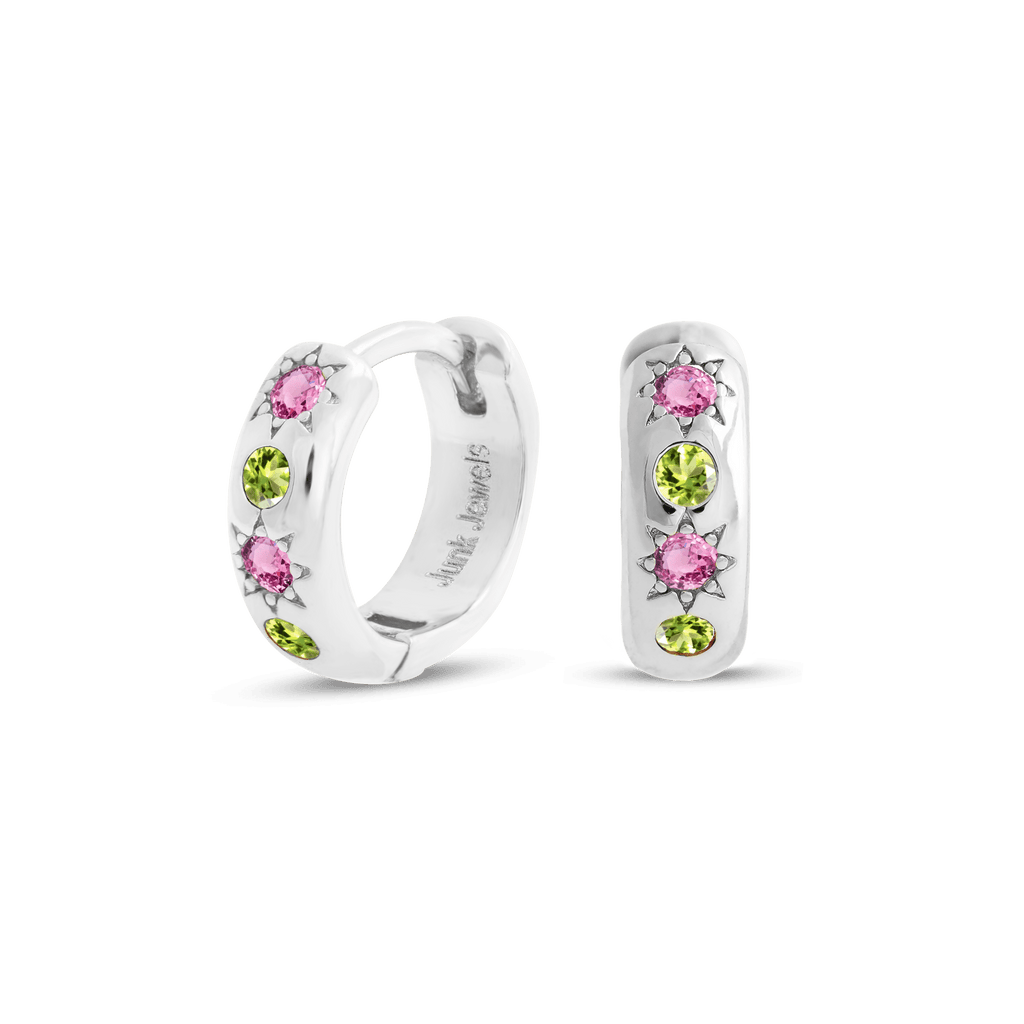 Pink and Green Stone Petite Hoop Earrings - Cara & The Sky