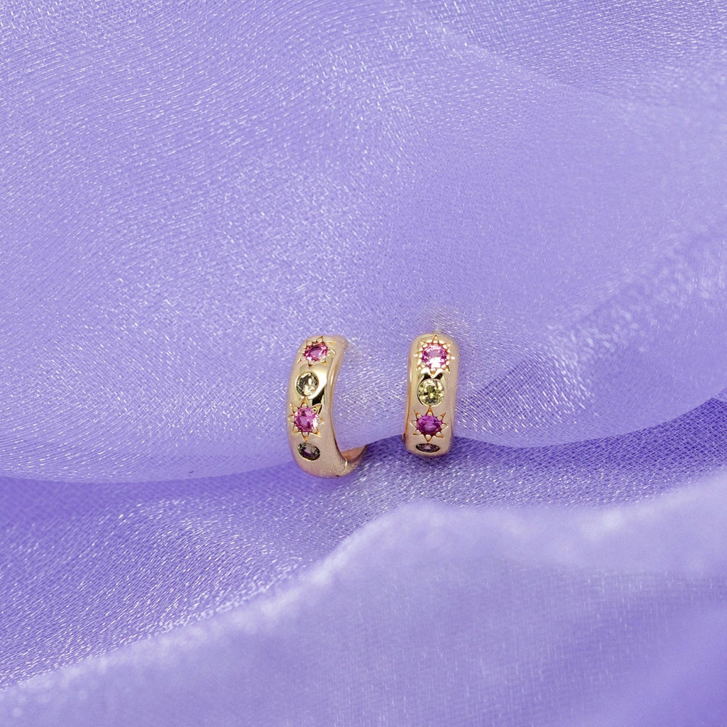 Pink and Green Stone Petite Hoop Earrings - Cara & The Sky
