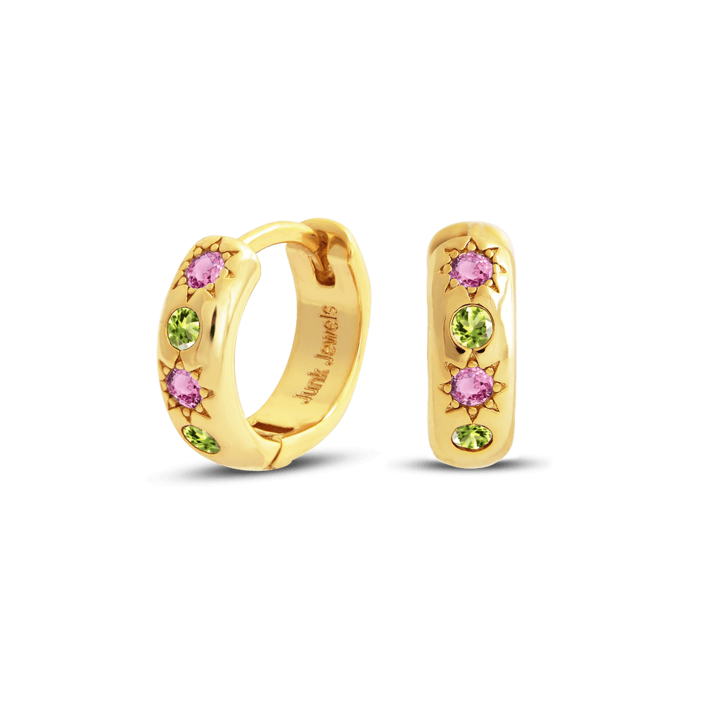 Pink and Green Stone Petite Hoop Earrings - Cara & The Sky