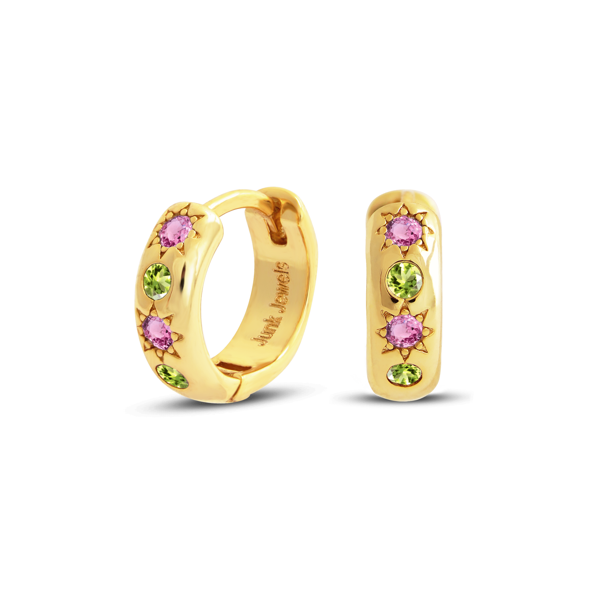 Pink Stone Petite Hoop Earrings