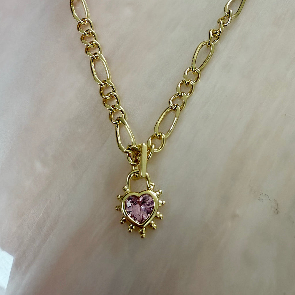 Pink Heart Chunky Figaro Necklace - Cara & The Sky