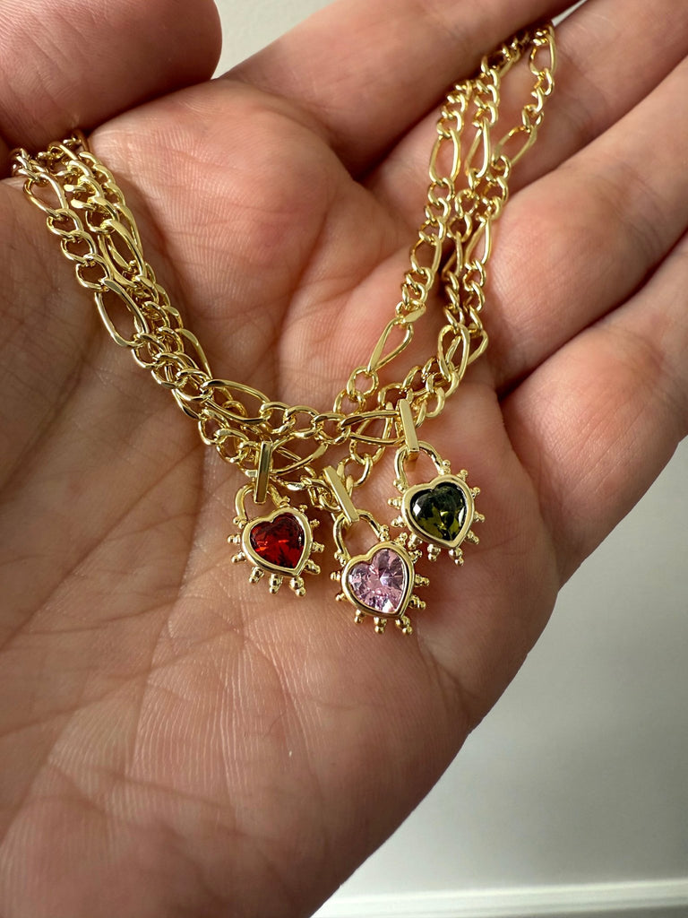 Pink Heart Chunky Figaro Necklace - Cara & The Sky