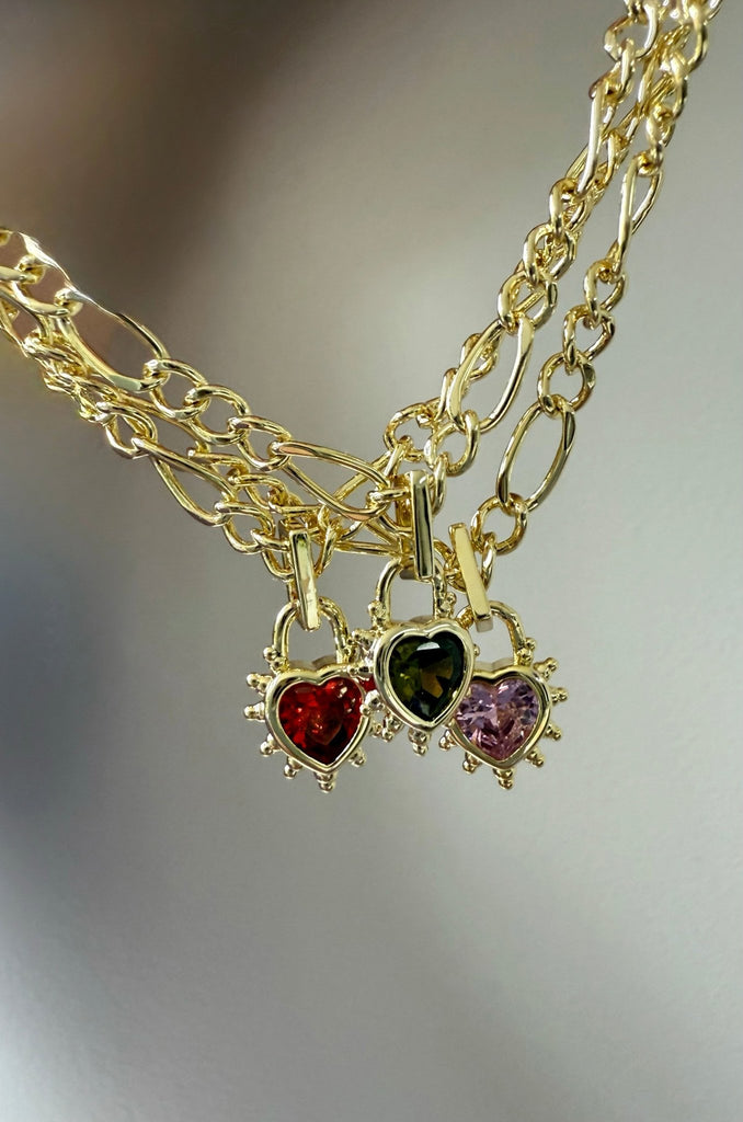 Pink Heart Chunky Figaro Necklace - Cara & The Sky