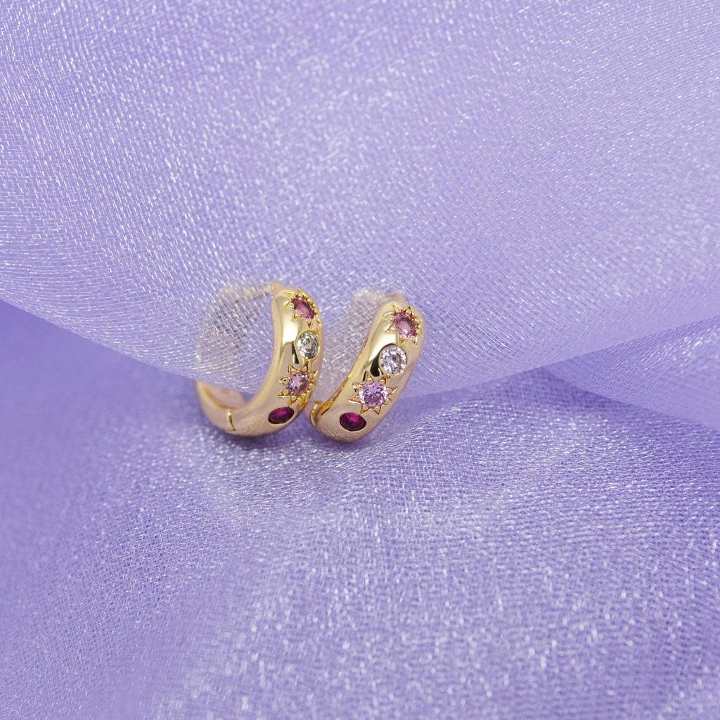 Pink Stone Petite Hoop Earrings - Cara & The Sky