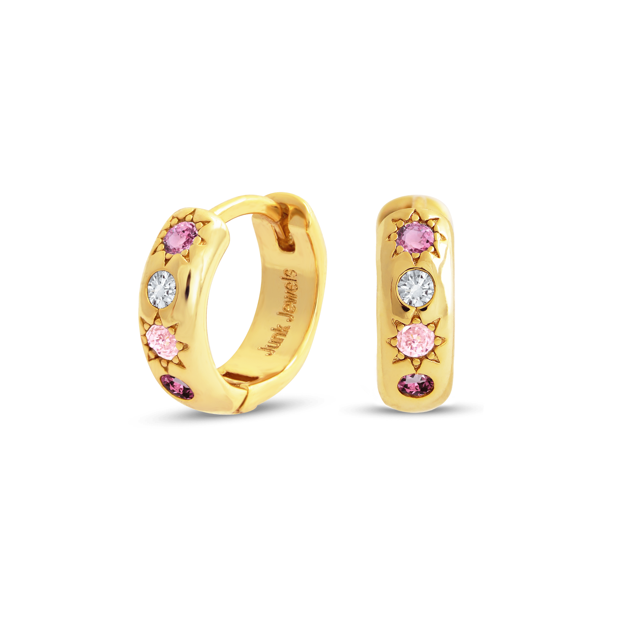 Pink Stone Petite Hoop Earrings