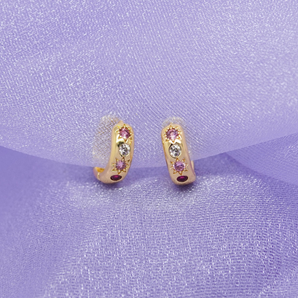 Pink Stone Petite Hoop Earrings - Cara & The Sky