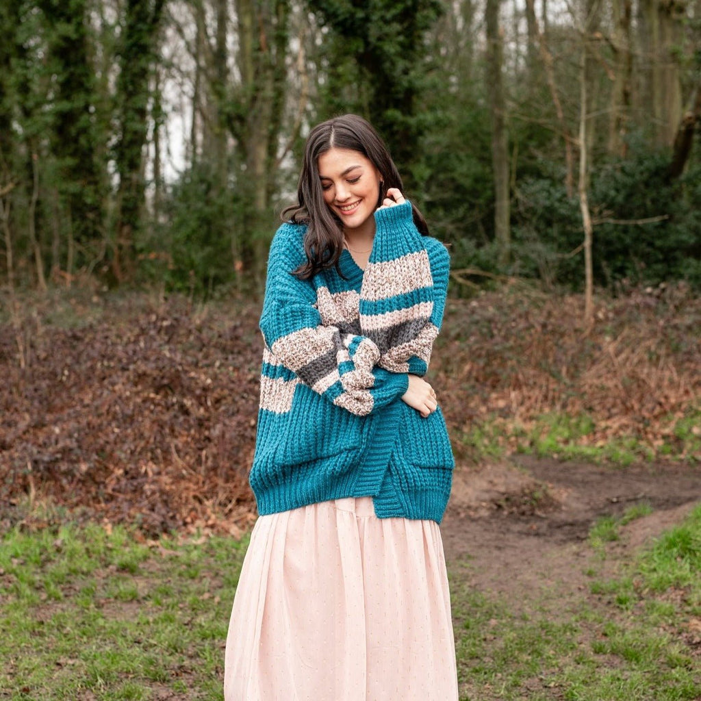 RESALE | Allie Chunky Stripe Cardigan - Teal - Cara & The Sky