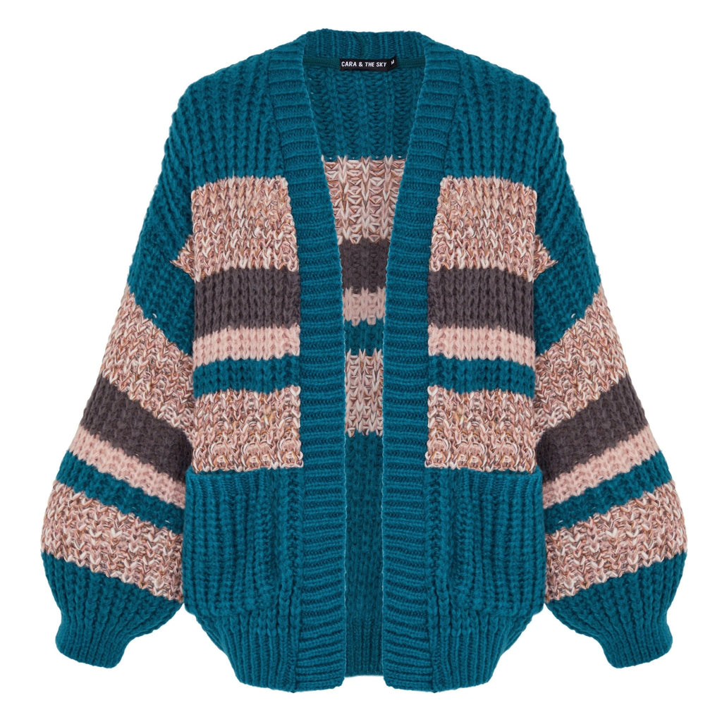 RESALE | Allie Chunky Stripe Cardigan - Teal - Cara & The Sky