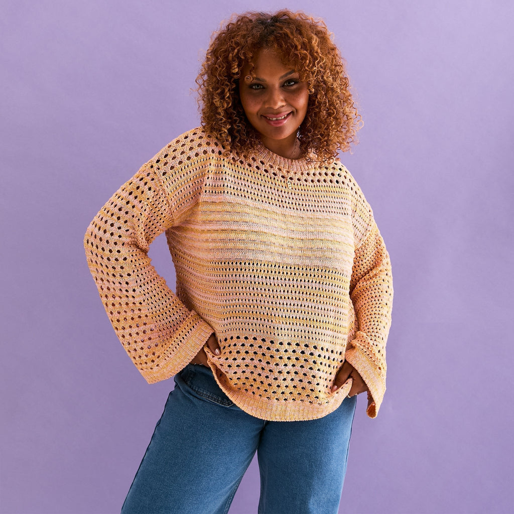 RESALE | Gala Recycled Cotton Mix Pointelle Wide Sleeve Jumper - Orange - Cara & The Sky