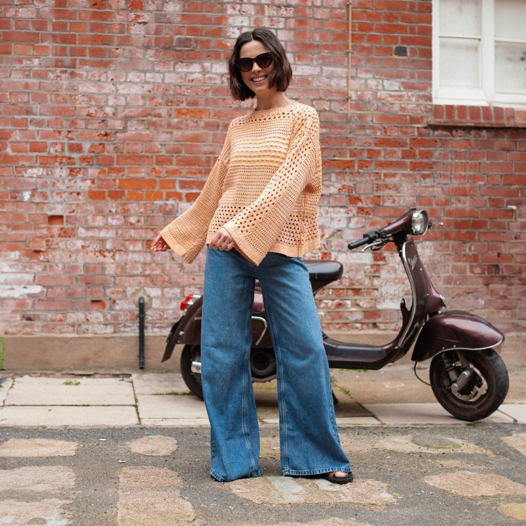 RESALE | Gala Recycled Cotton Mix Pointelle Wide Sleeve Jumper - Orange - Cara & The Sky