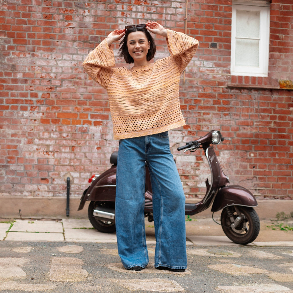 RESALE | Gala Recycled Cotton Mix Pointelle Wide Sleeve Jumper - Orange - Cara & The Sky