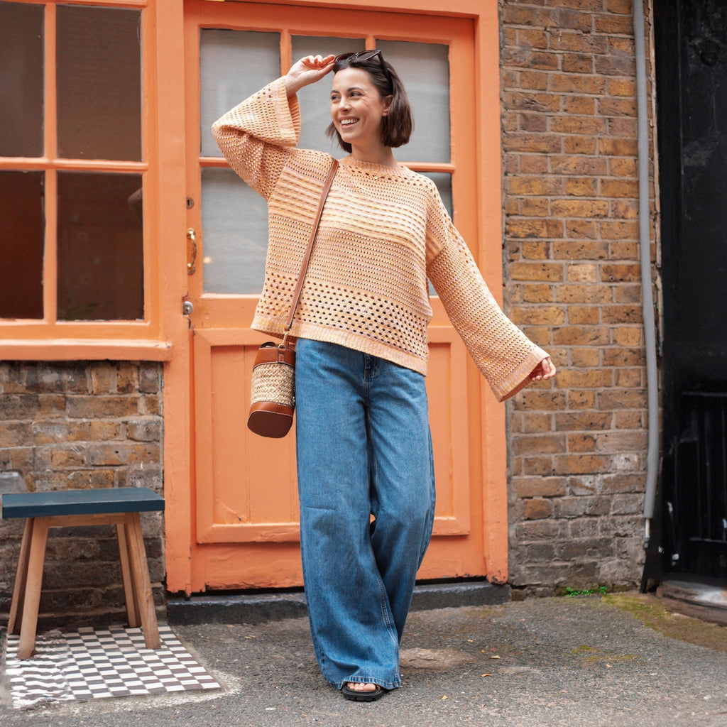 RESALE | Gala Recycled Cotton Mix Pointelle Wide Sleeve Jumper - Orange - Cara & The Sky