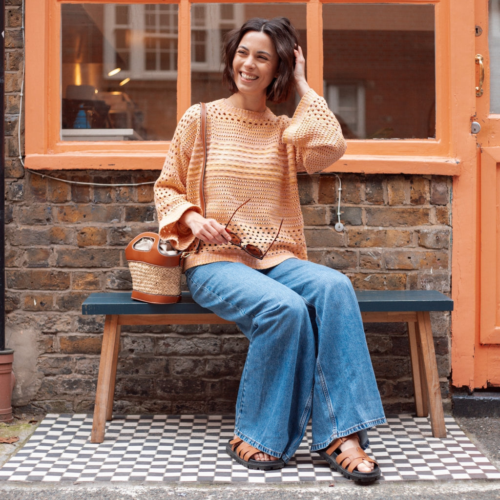 RESALE | Gala Recycled Cotton Mix Pointelle Wide Sleeve Jumper - Orange - Cara & The Sky