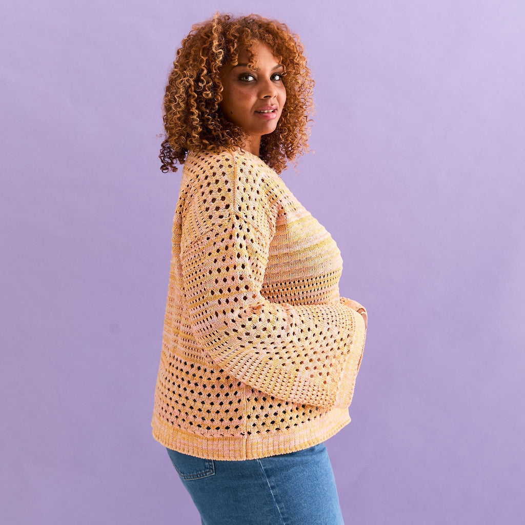 RESALE | Gala Recycled Cotton Mix Pointelle Wide Sleeve Jumper - Orange - Cara & The Sky