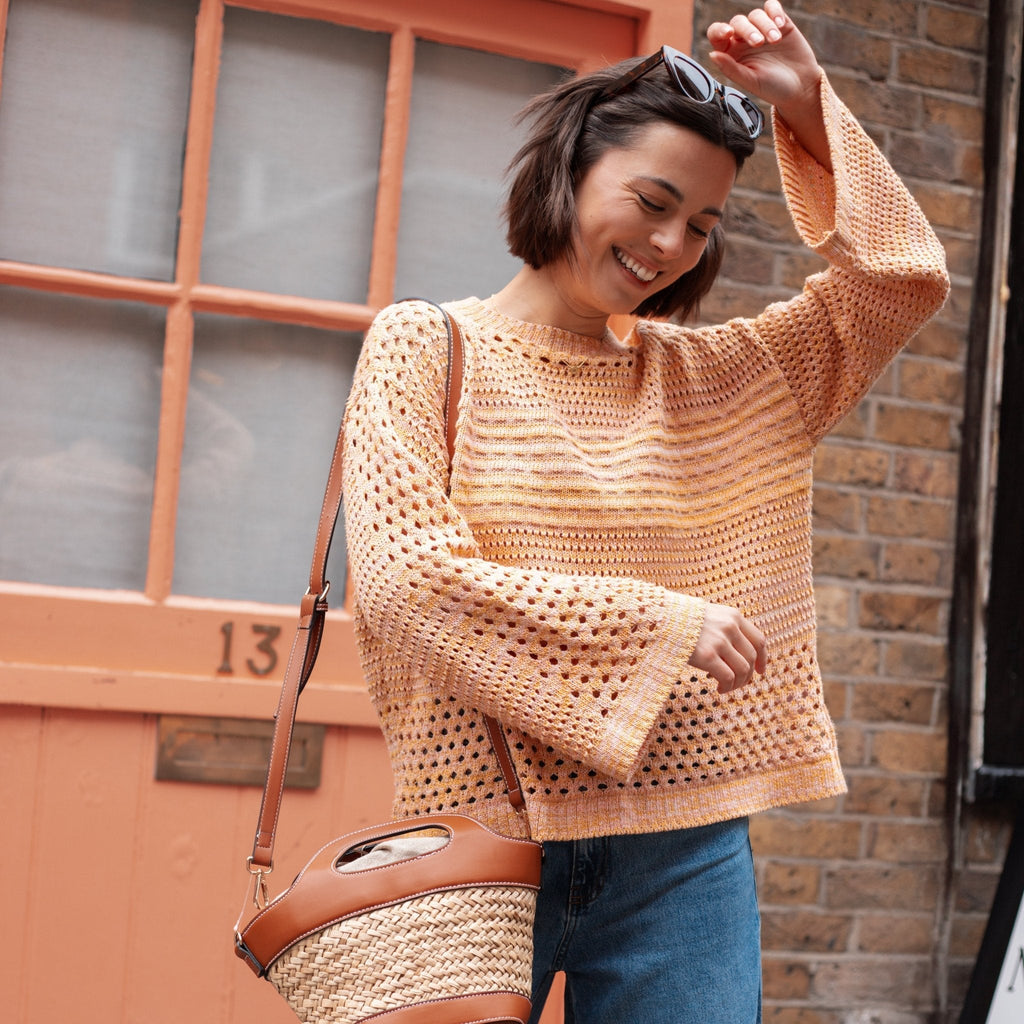RESALE | Gala Recycled Cotton Mix Pointelle Wide Sleeve Jumper - Orange - Cara & The Sky