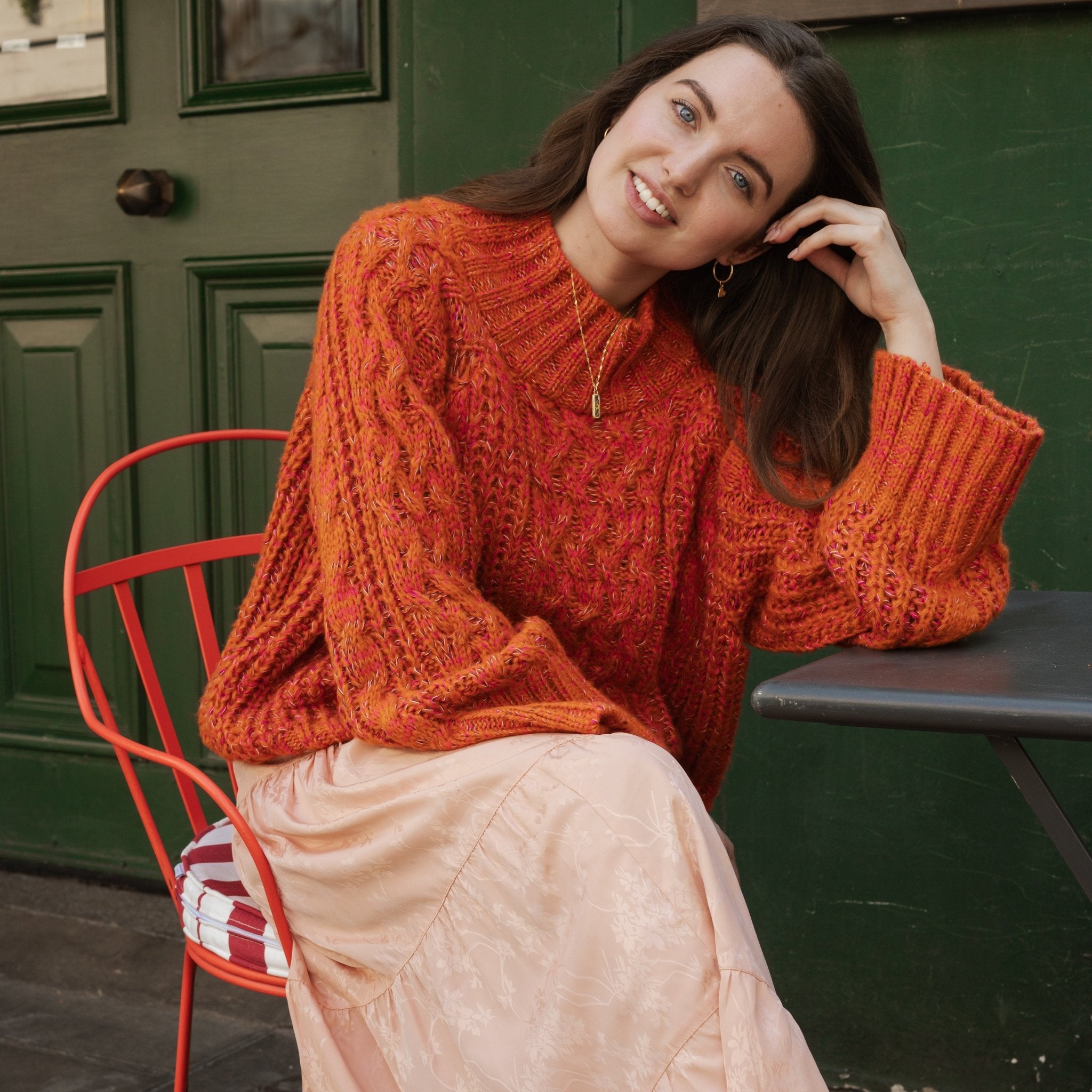 RESALE Sarah Cable Wide Sleeve Knit High Neck Jumper Orange