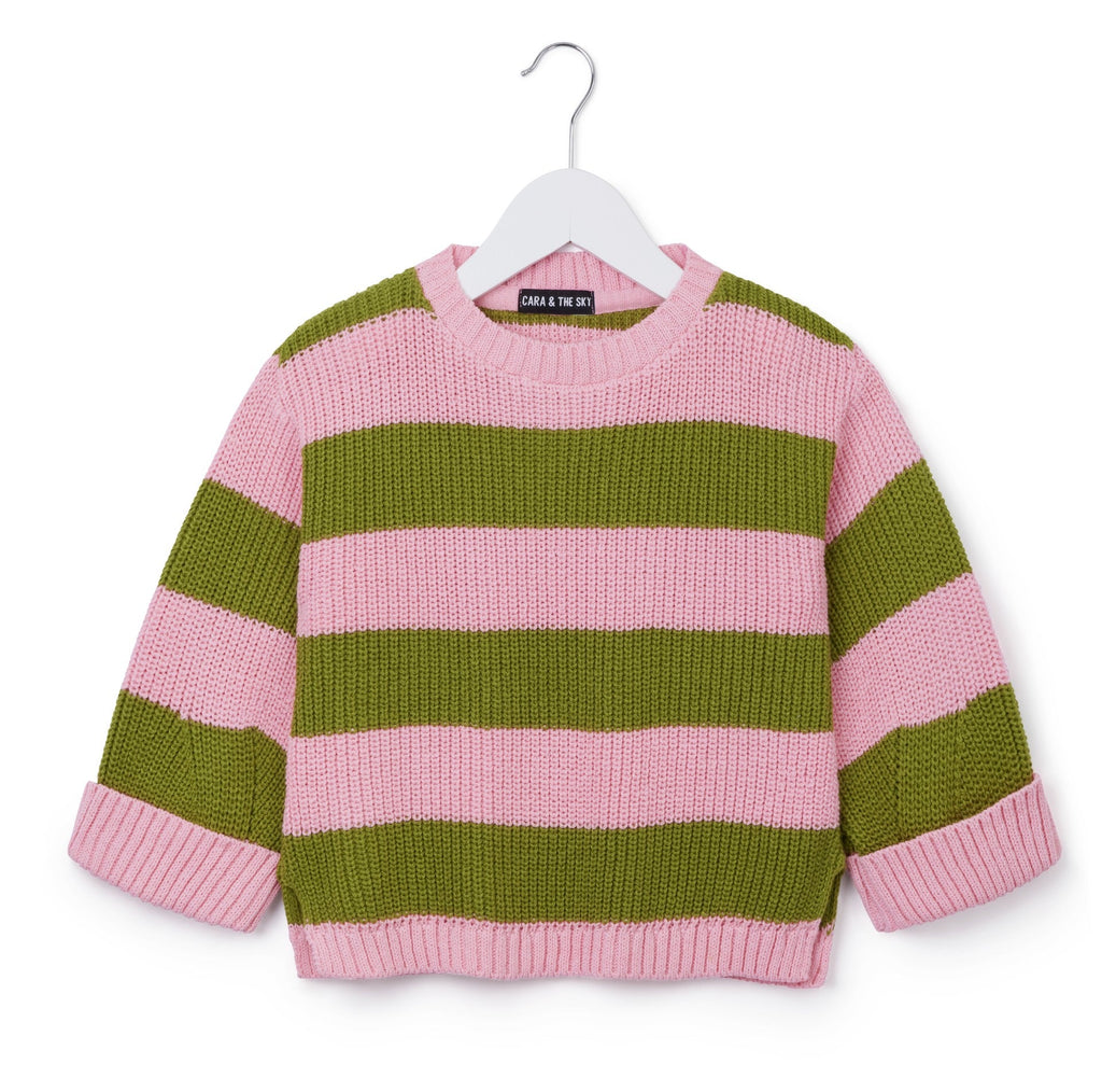 Rhiannon Kids Chunky Stripe Recycled Cotton Blend Jumper - Pink - Cara & The Sky