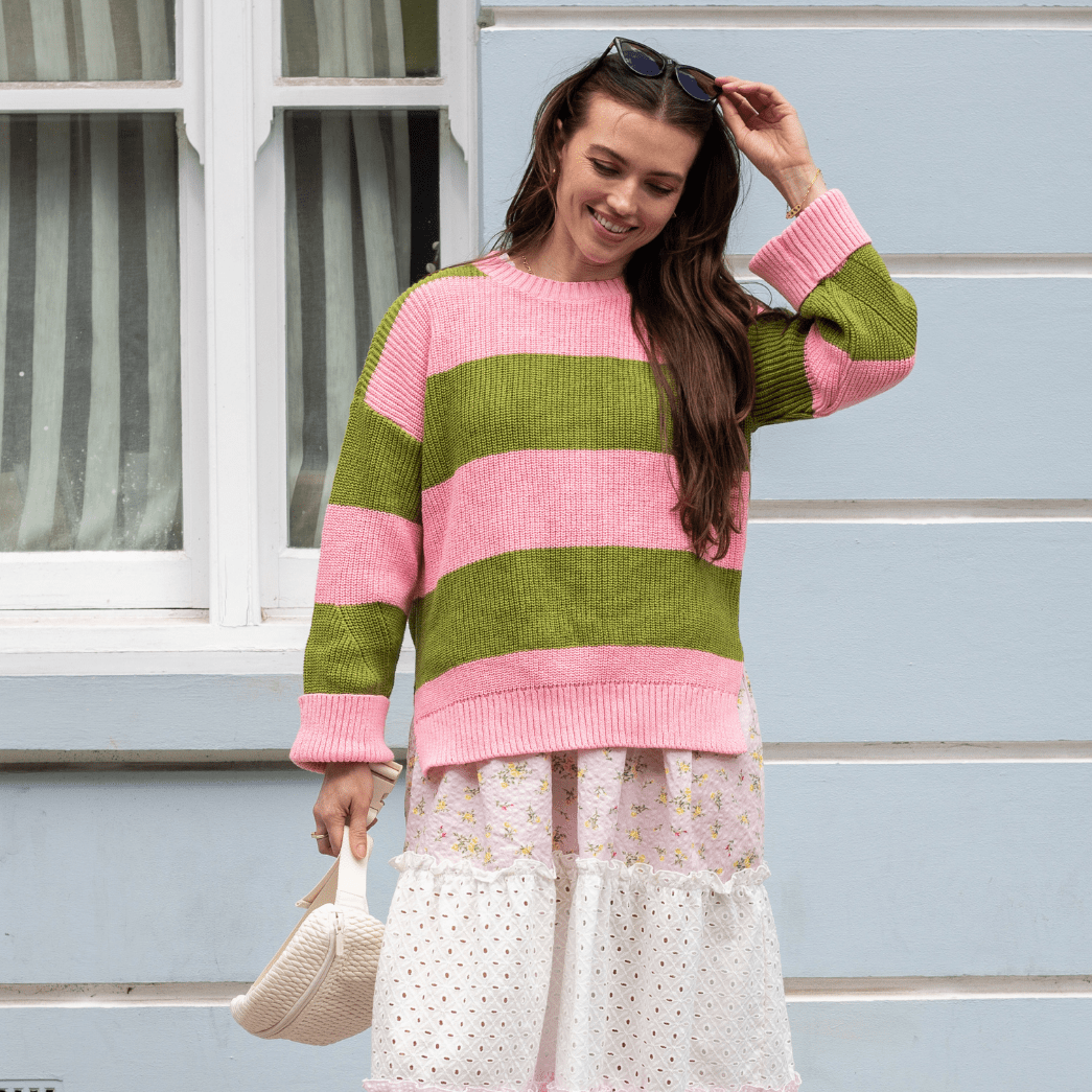 Rhiannon Recycled Cotton Blend Stripe Jumper Pink