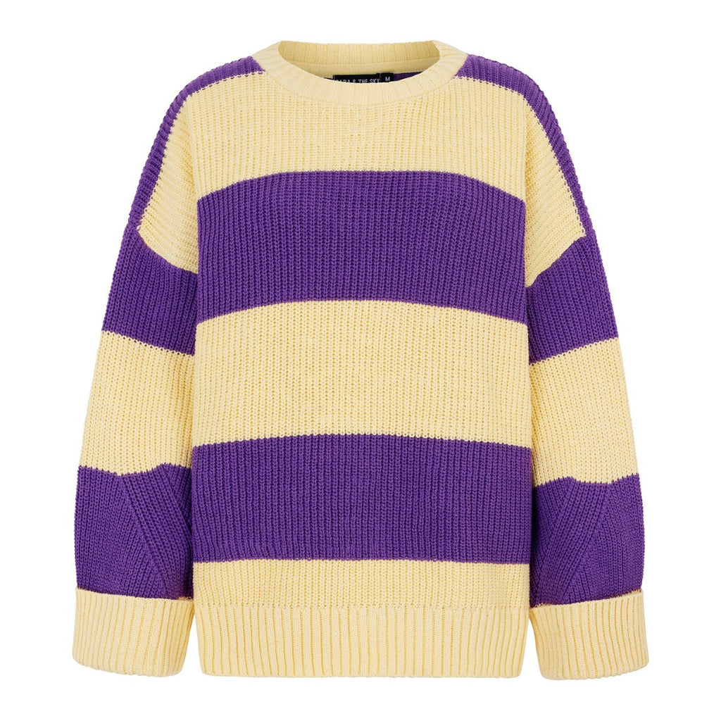 Rhiannon Recycled Cotton Mix Chunky Stripe Jumper - Purple and Yellow - Cara & The Sky