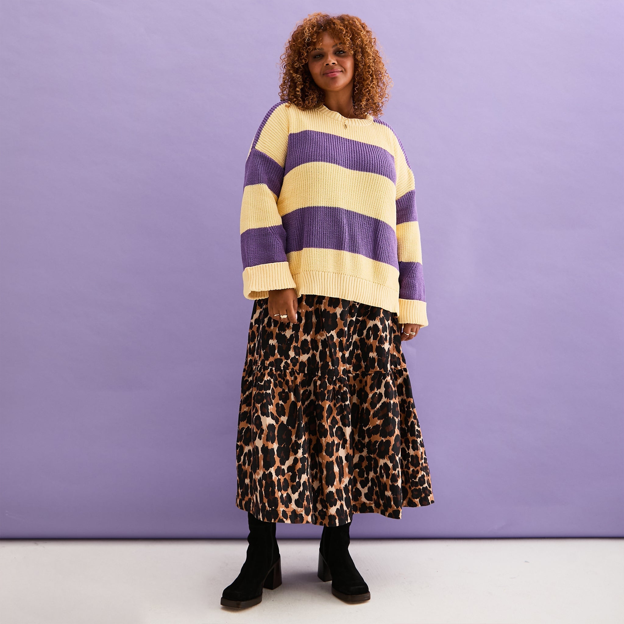 Rhiannon Recycled Cotton Mix Stripe Jumper Purple