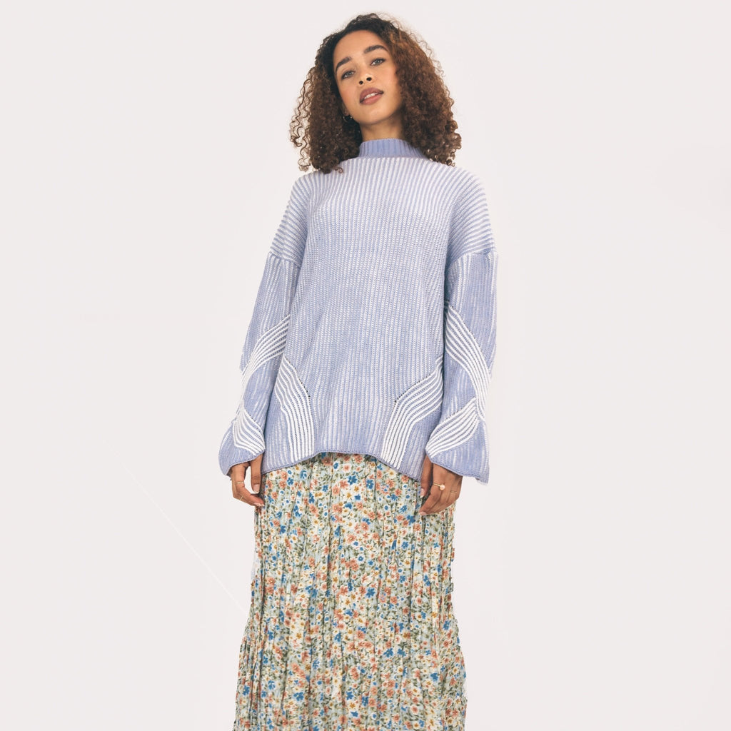 Rosa High Neck Knit Jumper - Pale Blue - Cara & The Sky