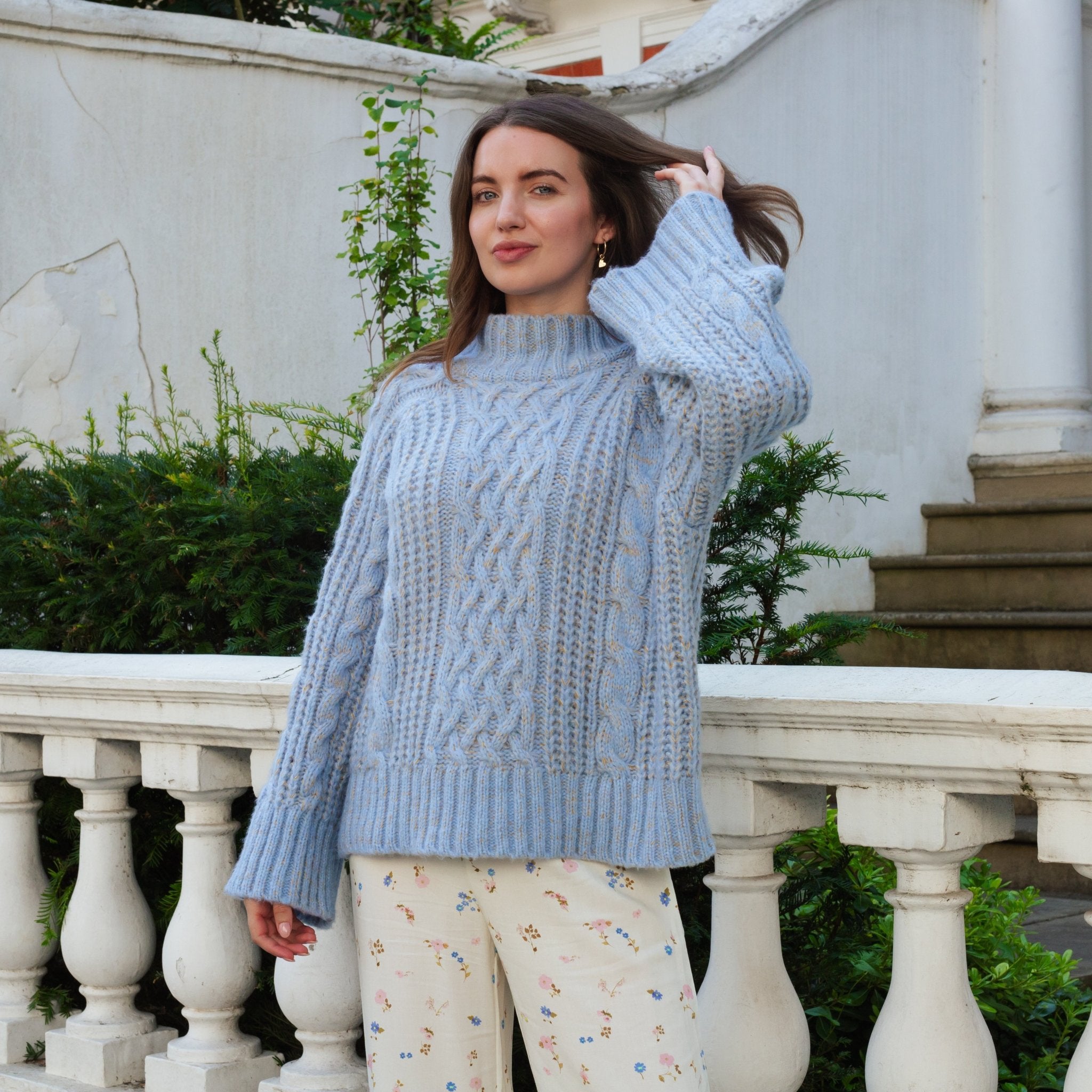 Sarah High Neck Cable Wide Sleeve Jumper