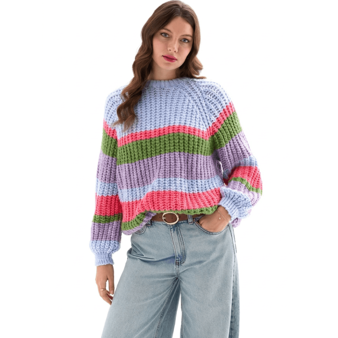 Steph Chunky Stripe Balloon Sleeve Jumper