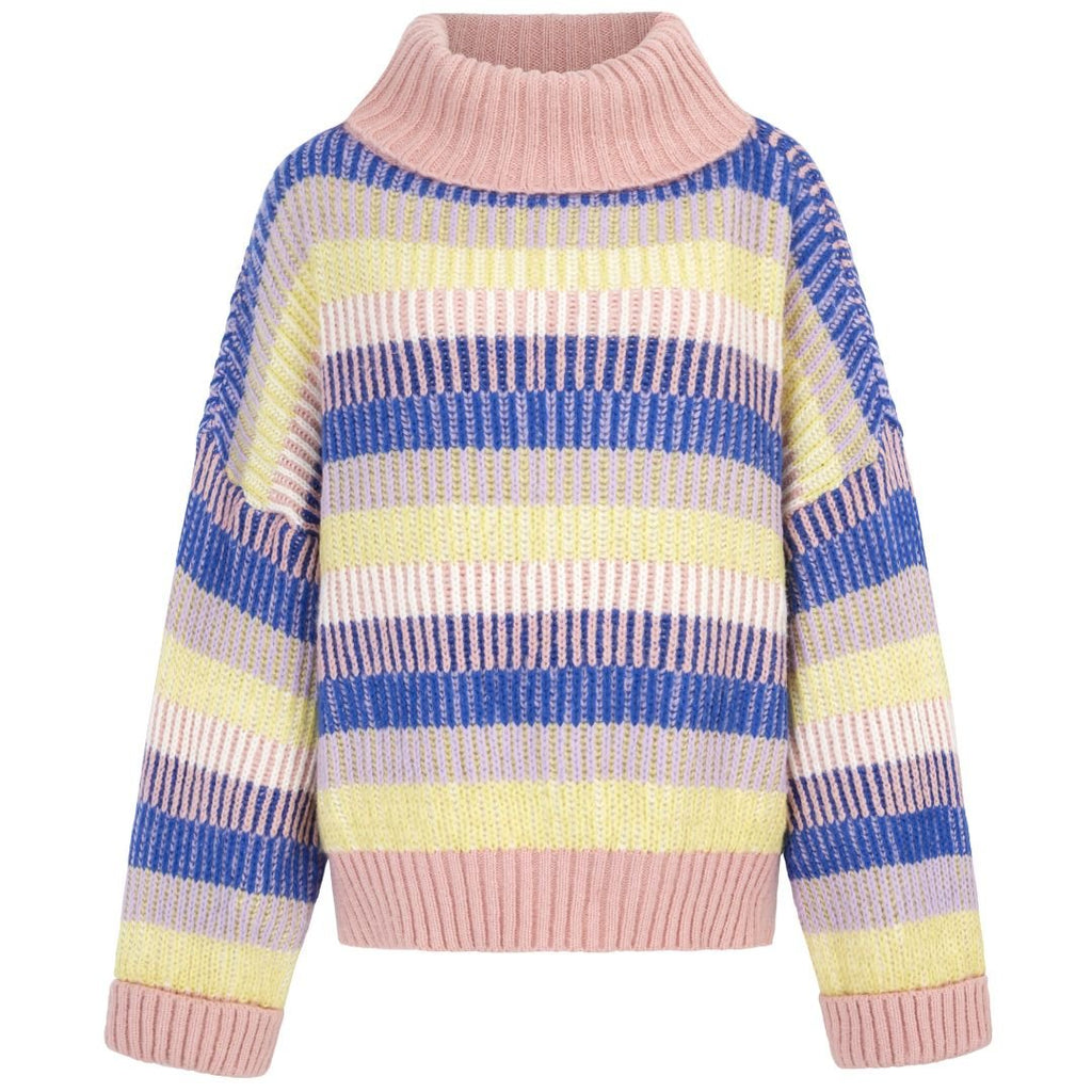 Tasha Oversized Balloon Sleeve Stripe Roll Neck Jumper - Pink - Cara & The Sky