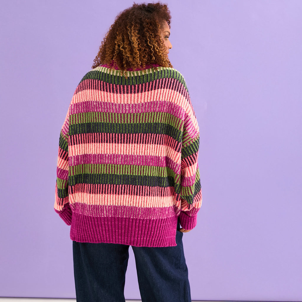 Tasha Oversized Balloon Sleeve Stripe Roll Neck Jumper - Purple - Cara & The Sky