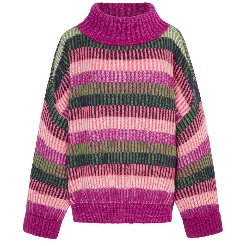 Tasha Oversized Balloon Sleeve Stripe Roll Neck Jumper - Purple - Cara & The Sky