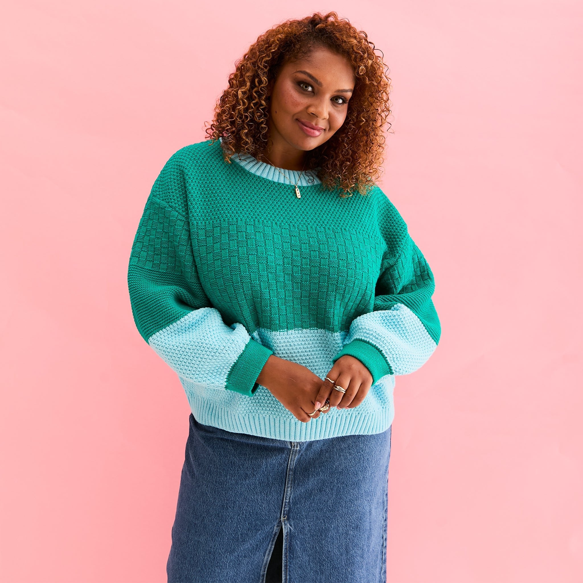 Taz Recycled Cotton Mix Two Tone Jumper Green Cara The Sky taz-recycled-cotton-mix-two-tone-jumper-green-cara-the-sky