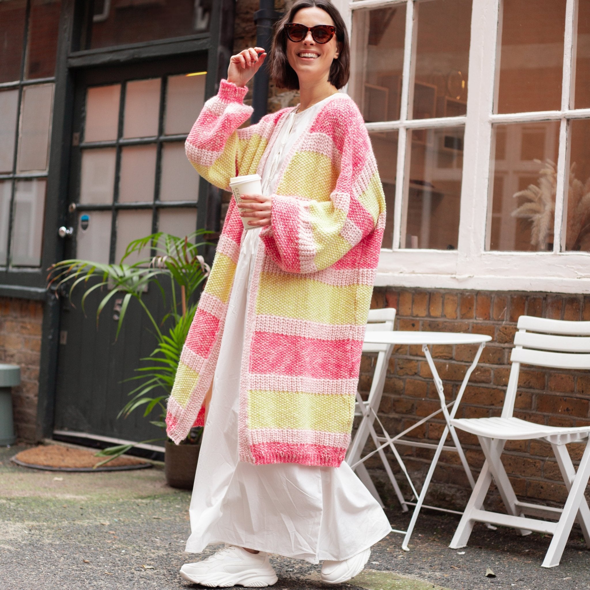 Tracy Stripe Balloon Sleeve Midi Cardigan