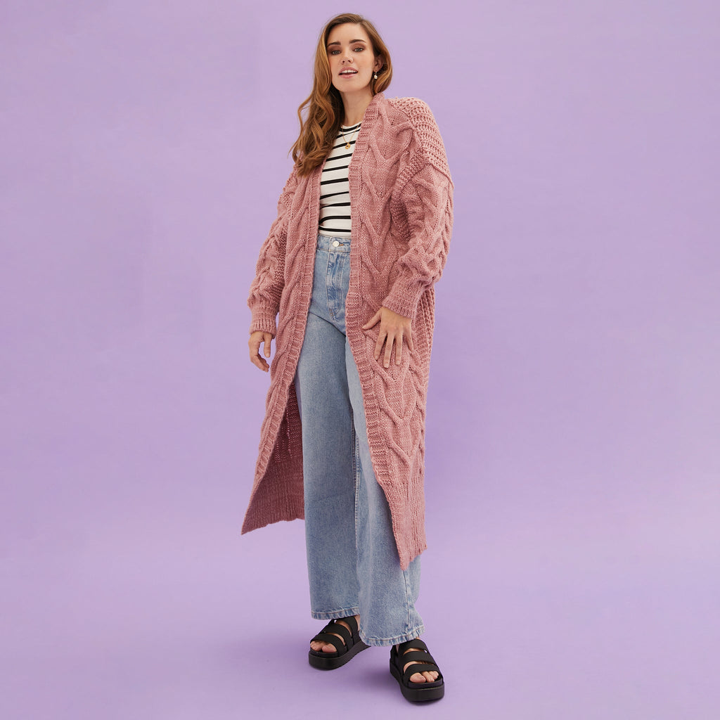 Alex Cable Balloon Sleeve Maxi Cardigan - Dusky Pink - Cara & The Sky