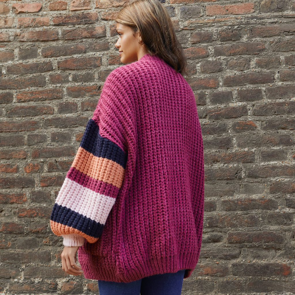 Allie Stripe Sleeved Chunky Cardigan - Berry - Cara & The Sky