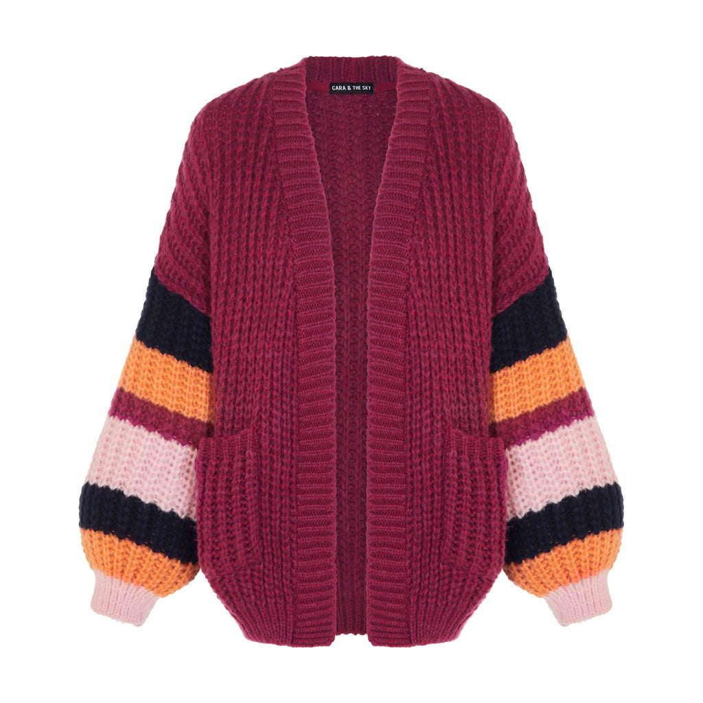 Allie Stripe Sleeved Chunky Cardigan - Berry - Cara & The Sky