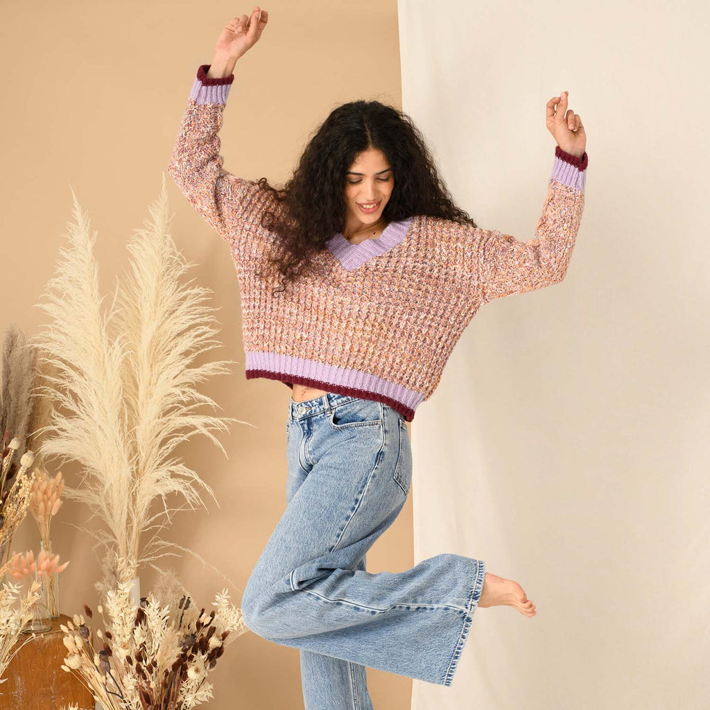 Amy V-Neck Cable Jumper - Cara & The Sky