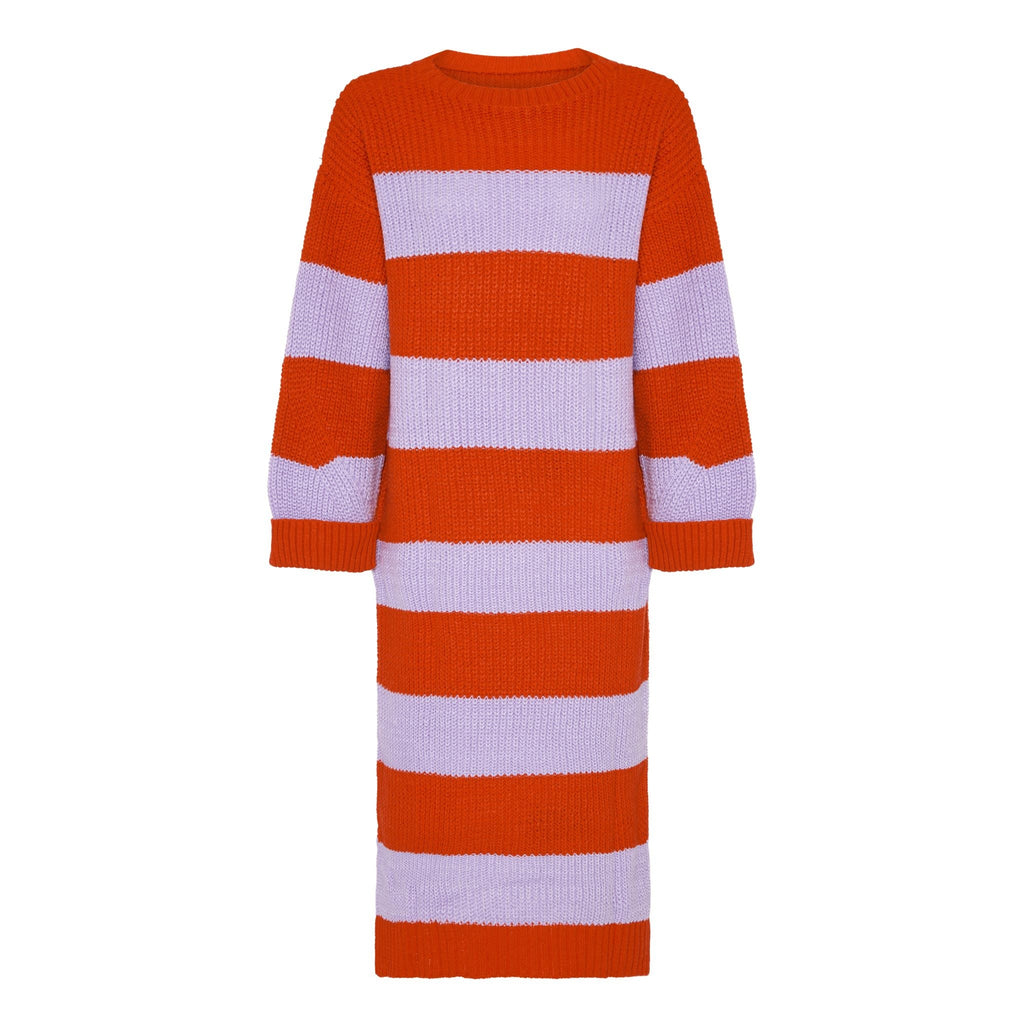 Antonia Chunky Stripe Midi Dress - Burnt Orange - Cara & The Sky