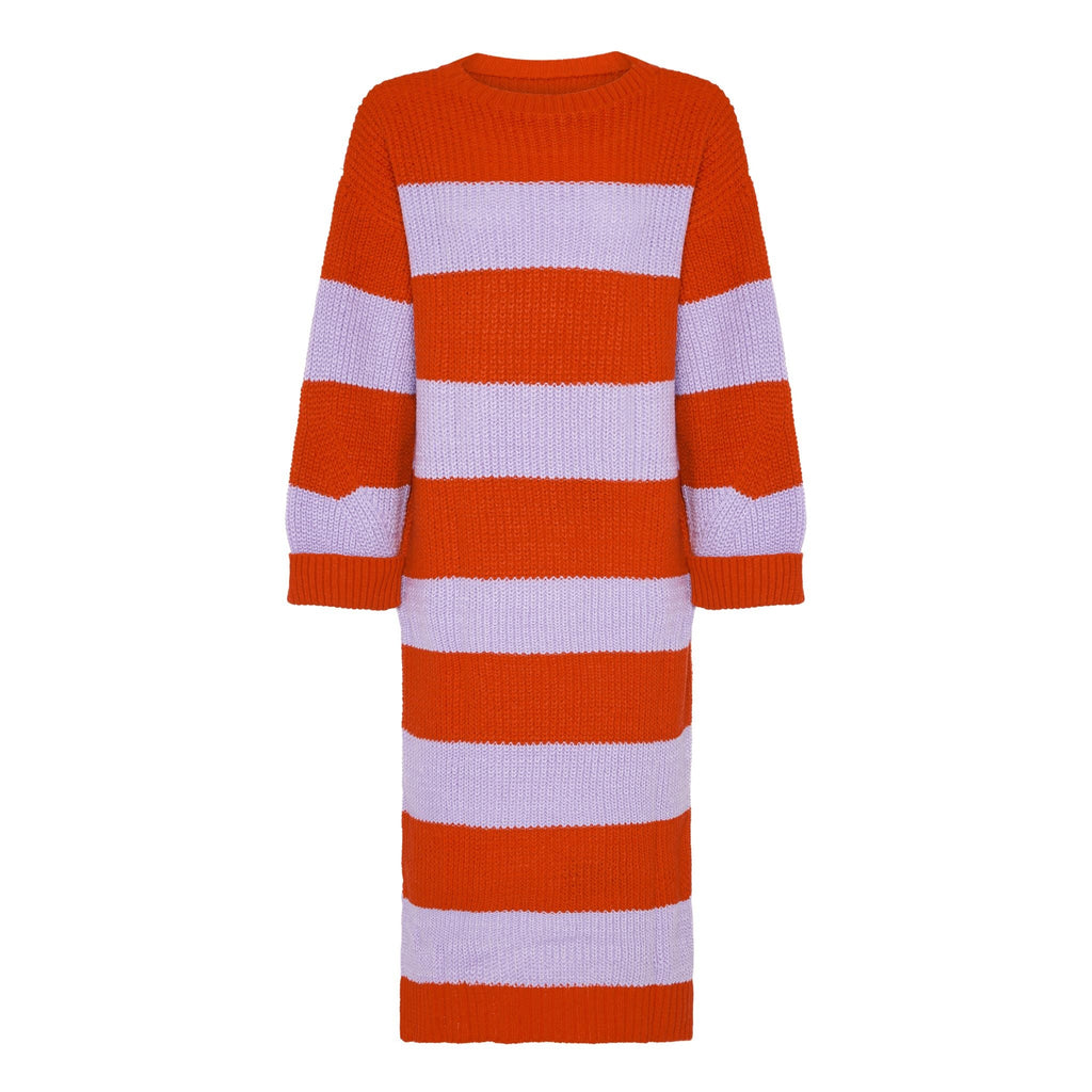 Antonia Chunky Stripe Midi Dress - Burnt Orange - Cara & The Sky