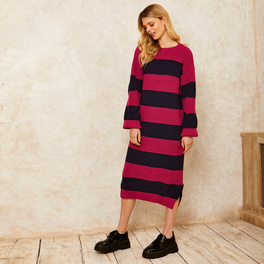 Antonia Chunky Stripe Midi Dress - Navy - Cara & The Sky