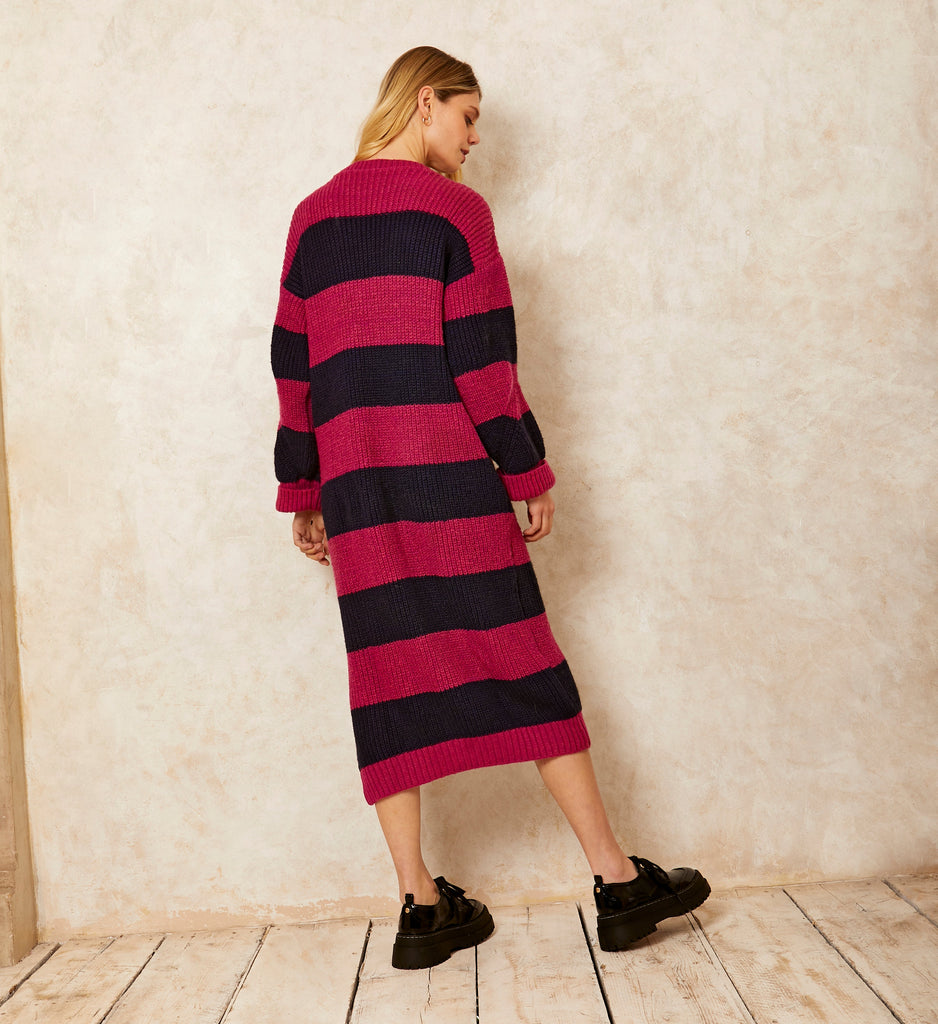 Antonia Chunky Stripe Midi Dress - Navy - Cara & The Sky