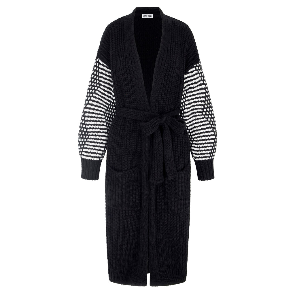 Becca Mono Sleeve Belted Long Cardigan - Black - Cara & The Sky