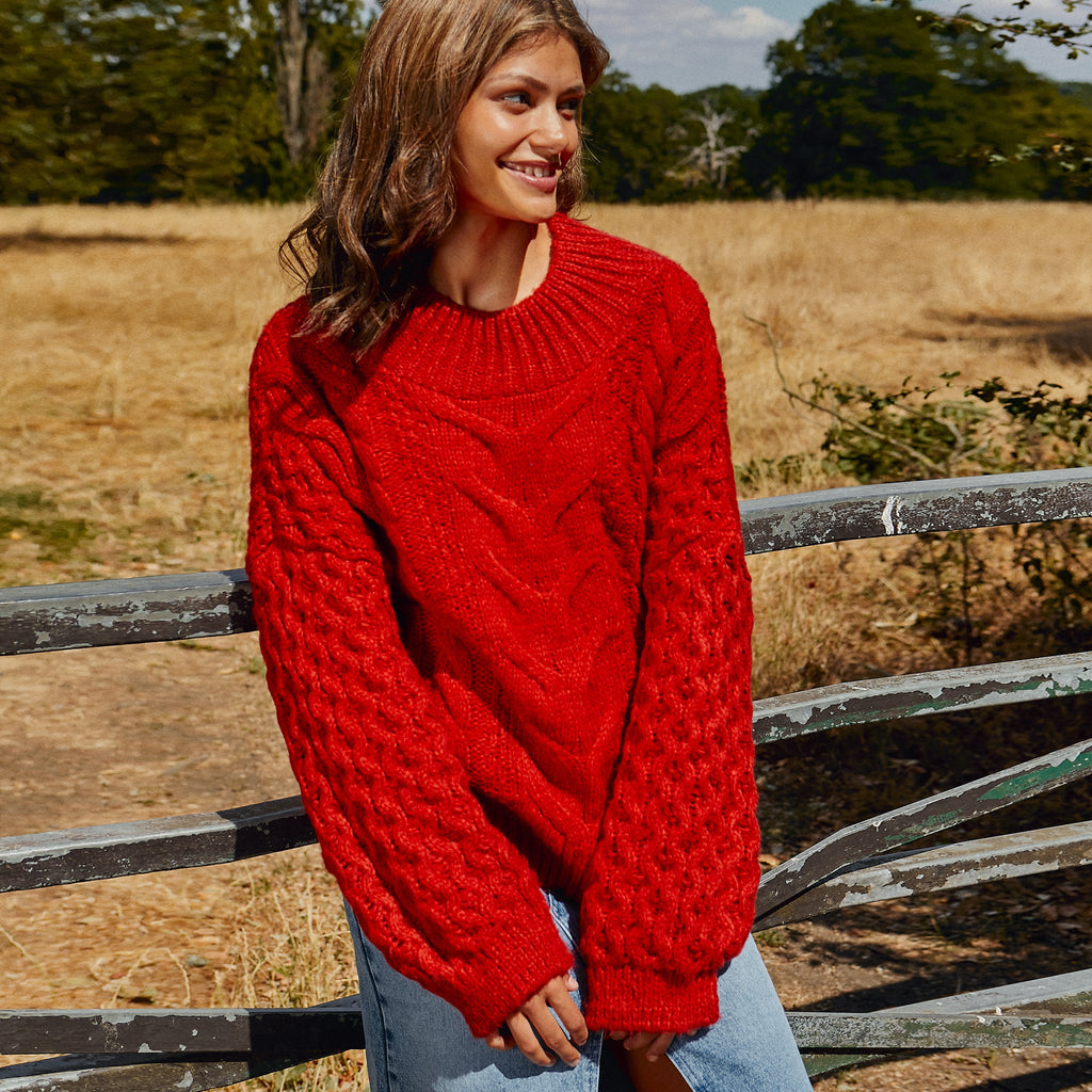 Bella Cable High Neck Jumper - Burnt Orange - Cara & The Sky