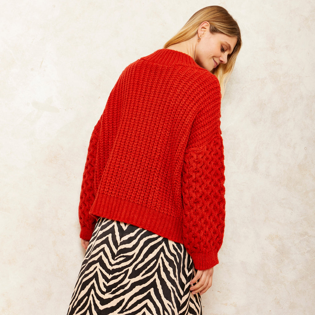 Bella Cable High Neck Jumper - Burnt Orange - Cara & The Sky