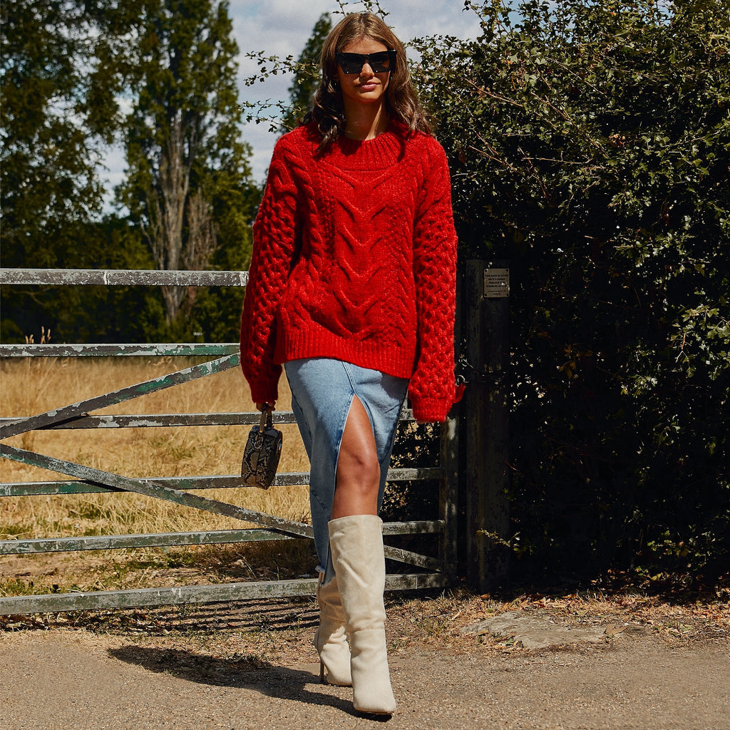 Bella Cable High Neck Jumper - Burnt Orange - Cara & The Sky