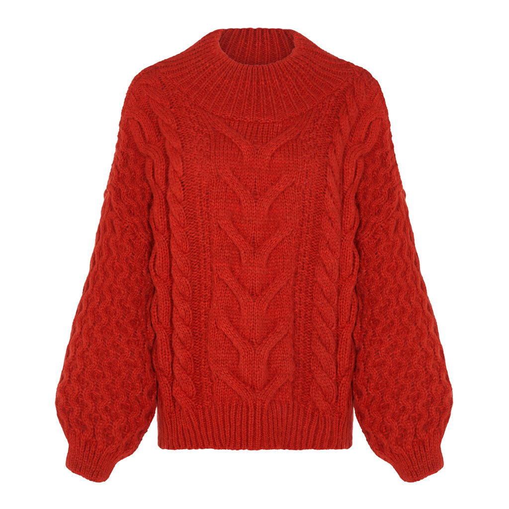 Bella Cable High Neck Jumper - Burnt Orange - Cara & The Sky