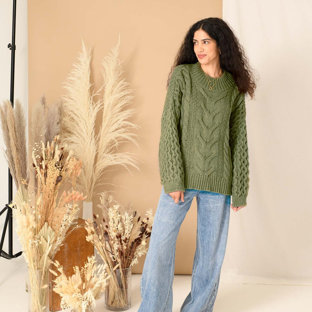 Bella Cable High Neck Jumper - Khaki - Cara & The Sky