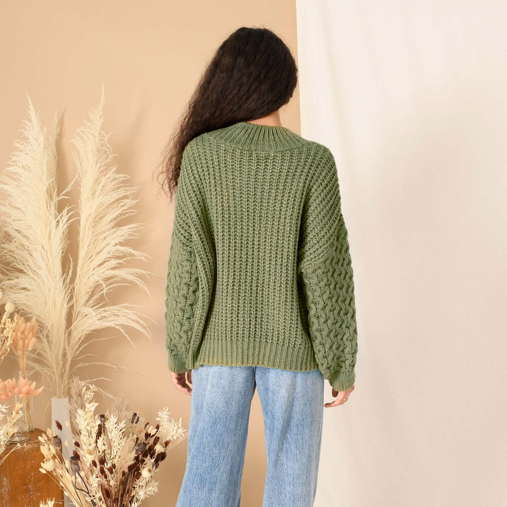 Bella Cable High Neck Jumper - Khaki - Cara & The Sky