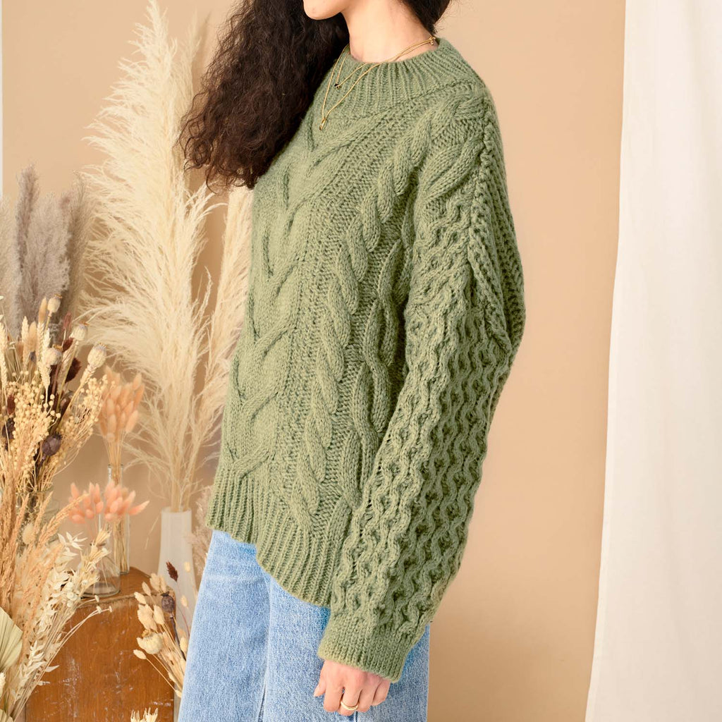 Bella Cable High Neck Jumper - Khaki - Cara & The Sky